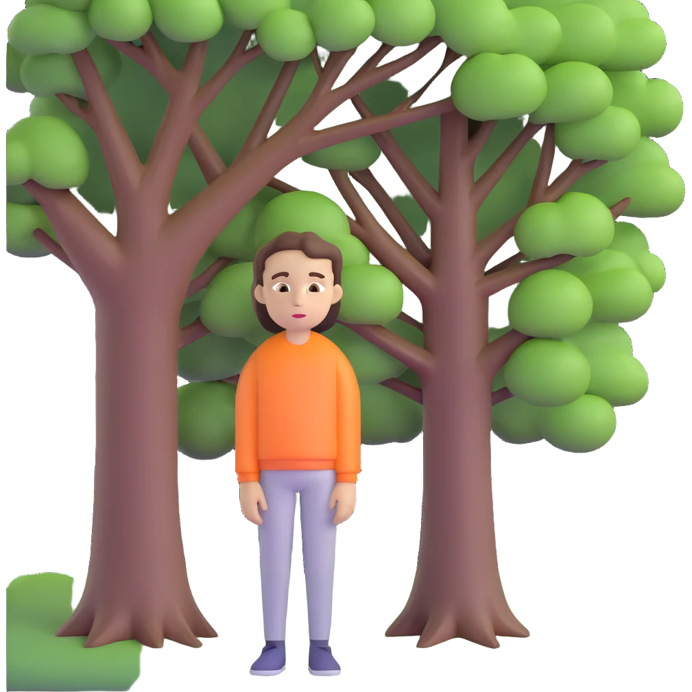 boy with straight brunette hair brown eyes and tree behind emoji