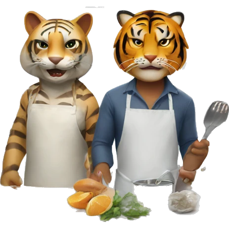 Shark and tiger in the kitchen emoji
