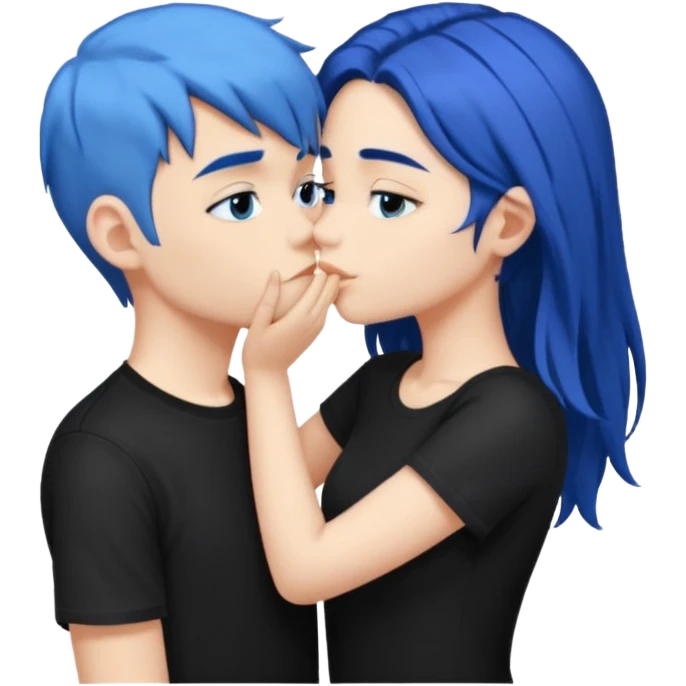 Dancing dark Blue hair girl kissing blue hair boy both wearing black shirts emoji