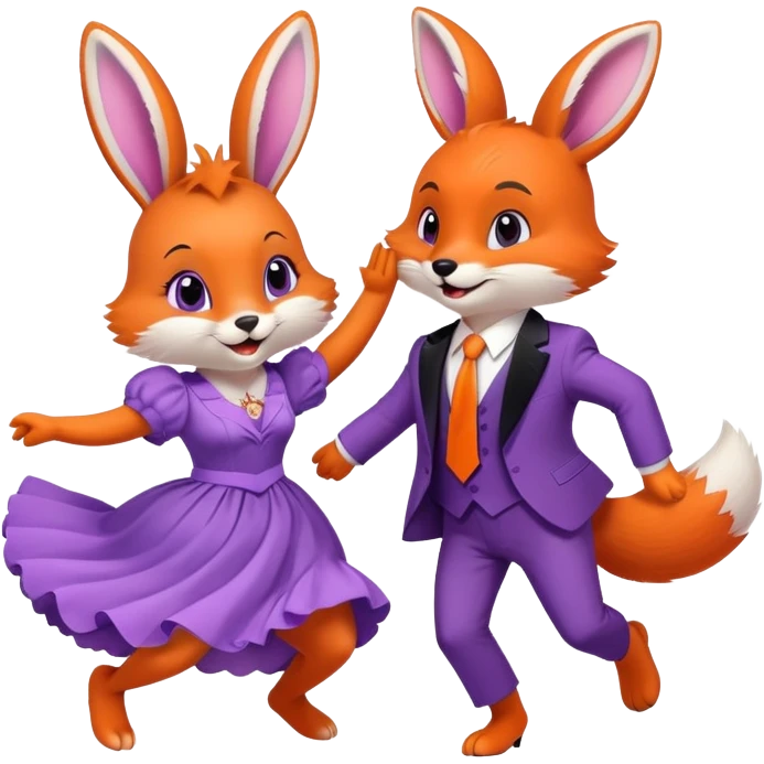 Purple bunny in a dress and fox in a suit dancing  emoji