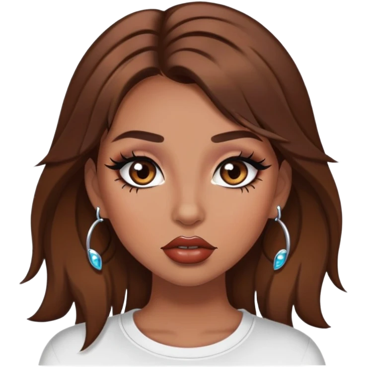 Baddie girl brown hair long eyelashes lip gloss face piercings makeup  emoji