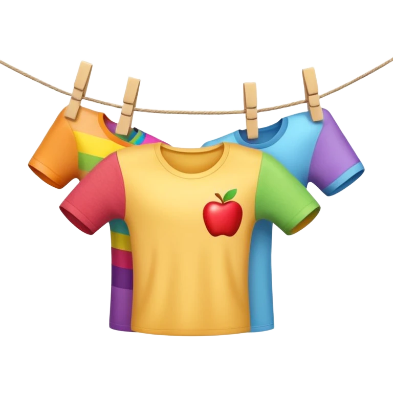 Apple-style 3D emoji of a single human hand hanging a colorful piece of clothing on a clothesline using a clothespin, close-up view, soft shadows, bright and cheerful atmosphere, clean white background.


 emoji