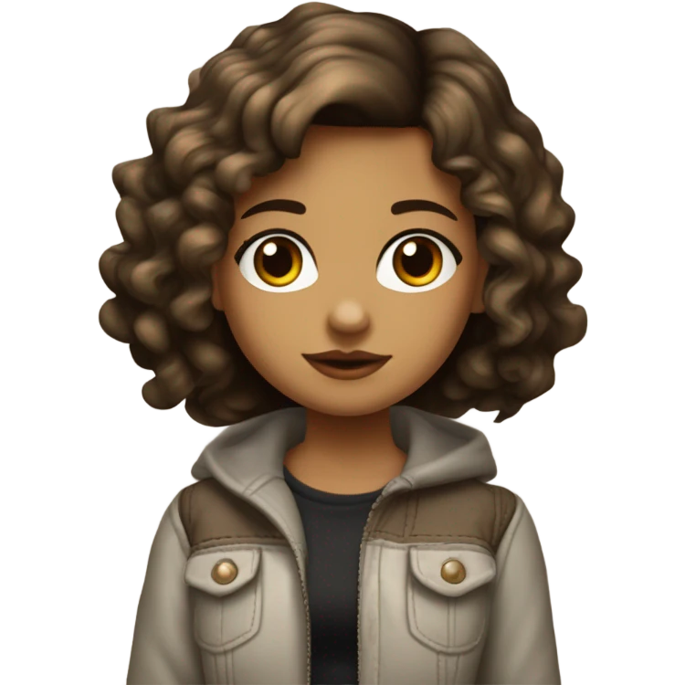 niña con pelo ondulado con wolf cut, piel Morena clara, ojos marrones ropa yk2 y accesorios ojos medianos  emoji