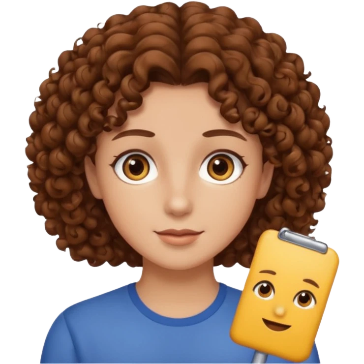 Cabelo cacheado castanhos, olhos castanhos emoji