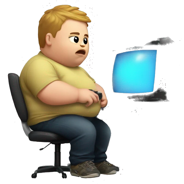 Fat kid with pimples playing video games on a computer emoji