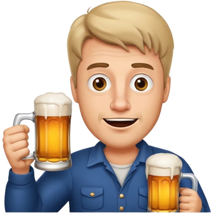 funny man with exaggerated expression holding a beer mug emoji
