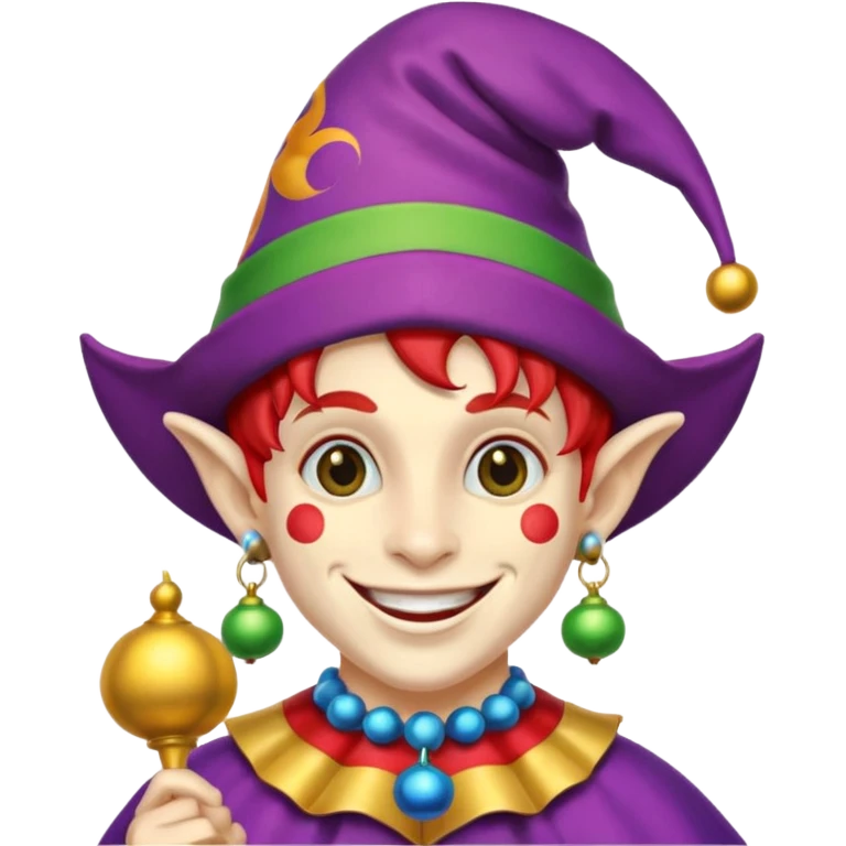 Jester – Smiling trickster with colorful hat and bells emoji