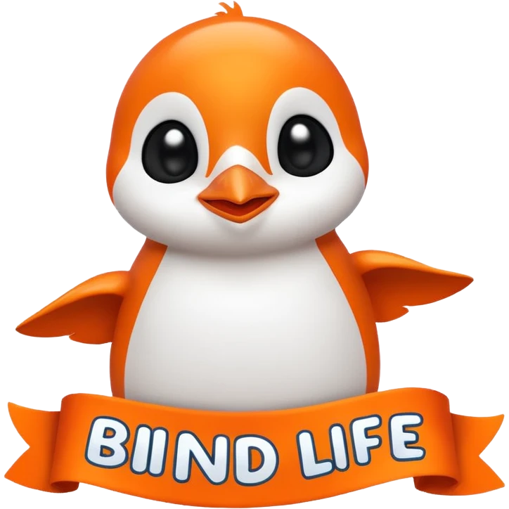 Colorful banner that says 'Bind is Life!!!', in bright orange, and on top of the banner a winking little white happy penguin emoji