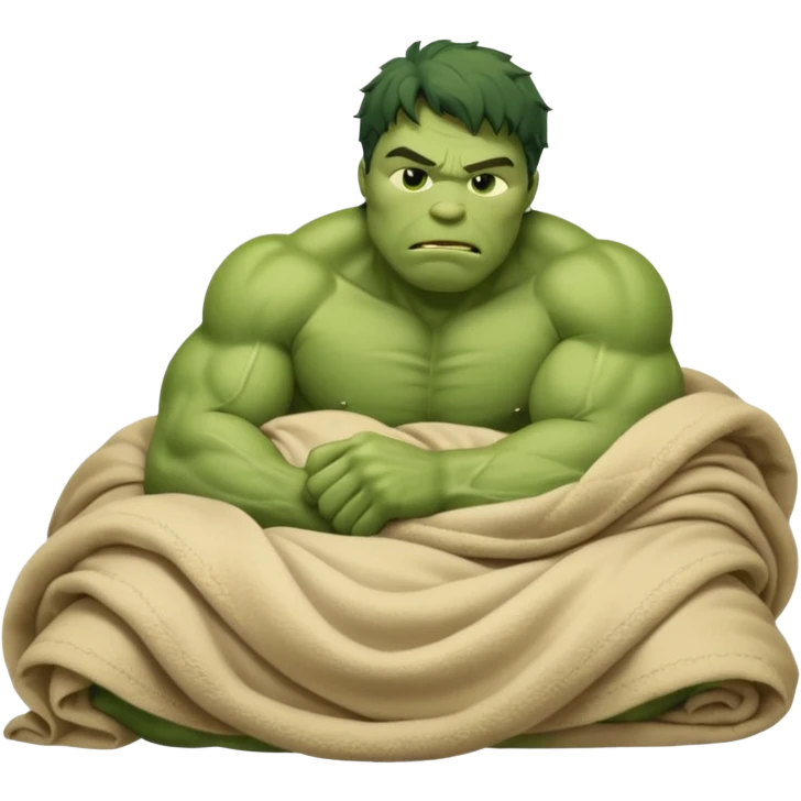 Incredible hulk curled up like a cat sleeping lying down in bed under blanket eyes closed emoji