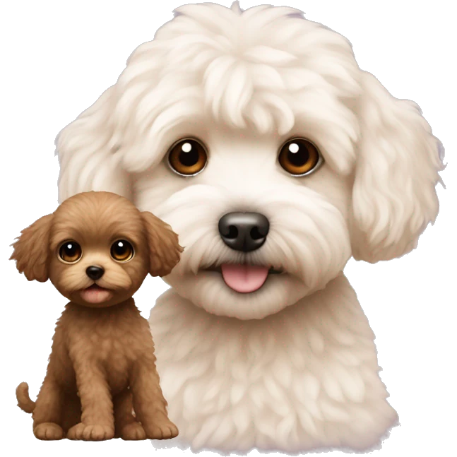 Maltipoo with a small monkey emoji