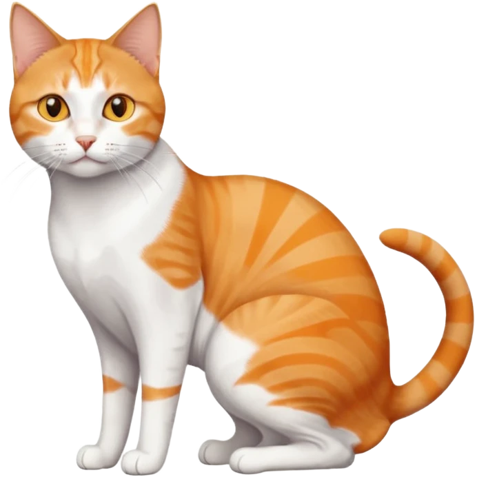 full body orange and white domestic shorthair slim cat with yellow/orange eyes and a white triangle pattern on his face playing emoji