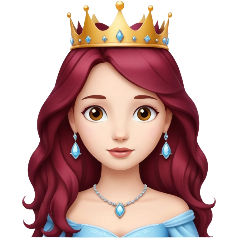 Beautiful long burgundy haired girl wearing a princess crown emoji