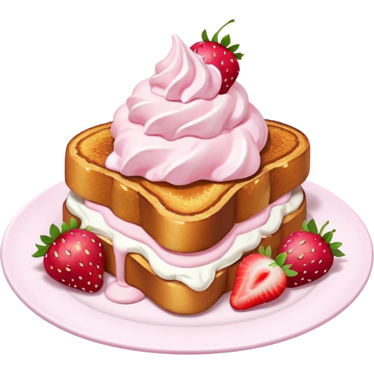 French toast with strawberries and pink whipped cream emoji