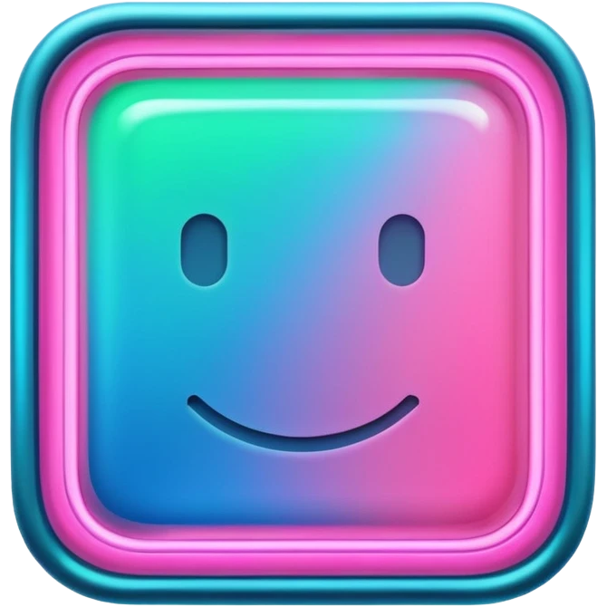 A glowing neon square in shades of pink, blue, and green, transparent background emoji