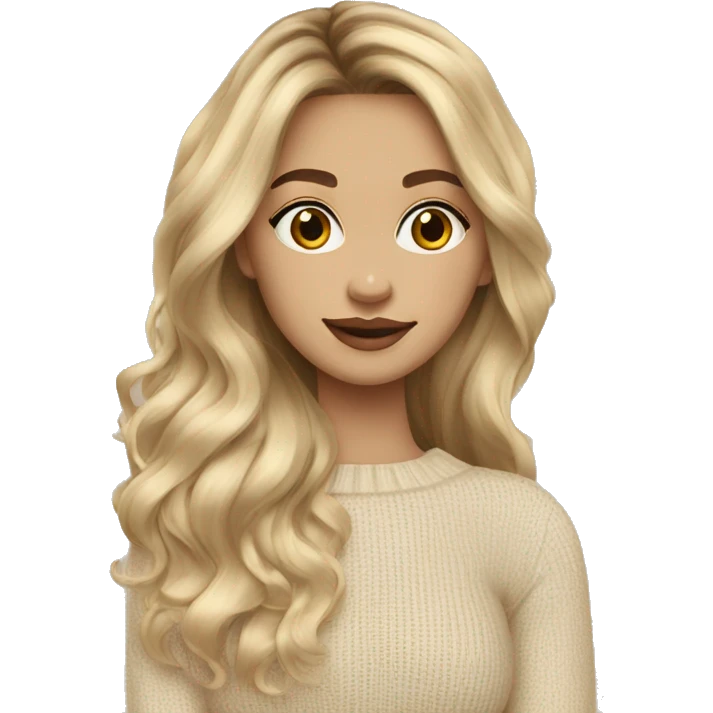 Blonde balayage long hair women beige sweater emoji