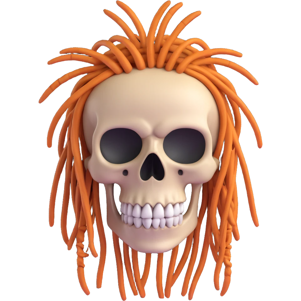 3D cartoon skull with dreadlocks, vibrant colors, fun expression emoji