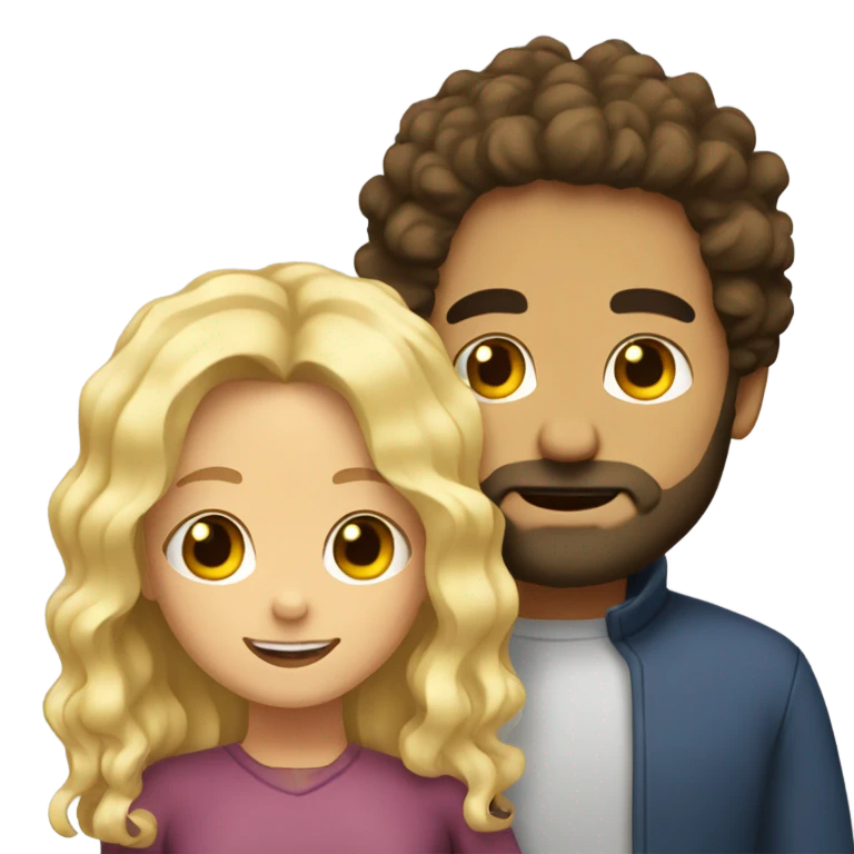 man with black curly hair and beard hugging a girl with blonde wavy hair  emoji