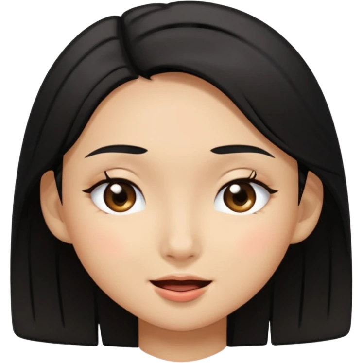 very tan Asian girl with black hair and dark brown eyes, winking emoji