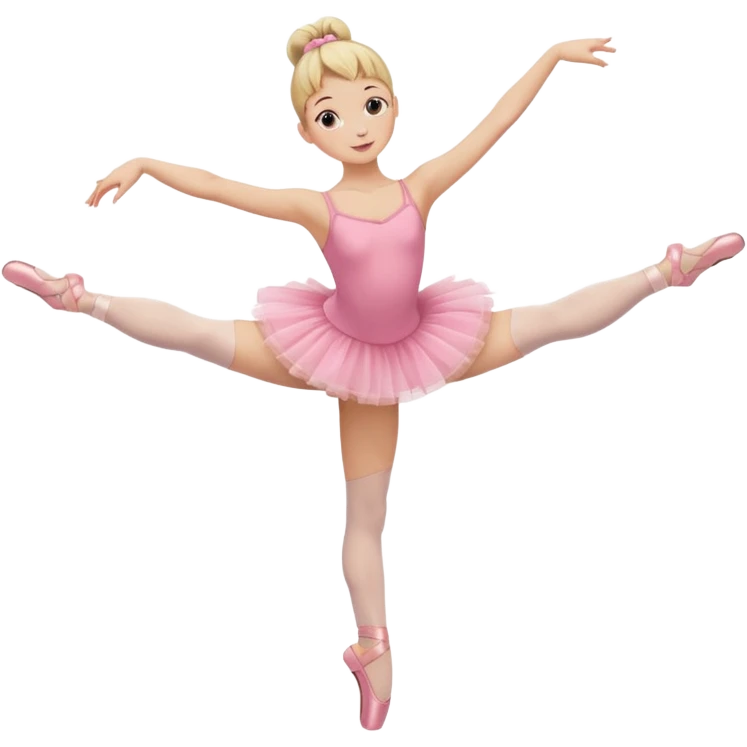 aestethic blonde girl doing ballet, with a pink tutu, bun, with a leg on the floor, and the other one in the air emoji
