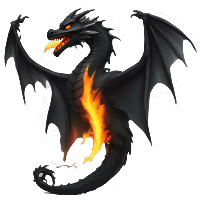 Design a black winged dragon with sharp and evil features, breathing fire. emoji