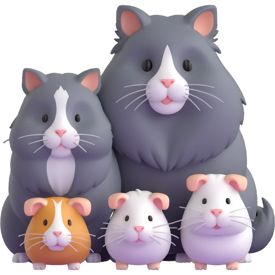 grey long haired cat with two guinea pigs emoji