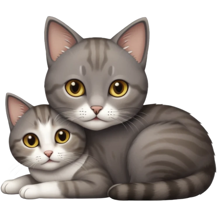 full body tiny short hair dark grey and 3/4 white cat with hazel eyes lying down emoji