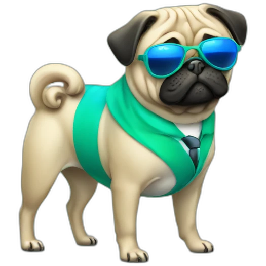 dog pug-in-gradient-green-blue-suit-with-and-black-sunglasses emoji