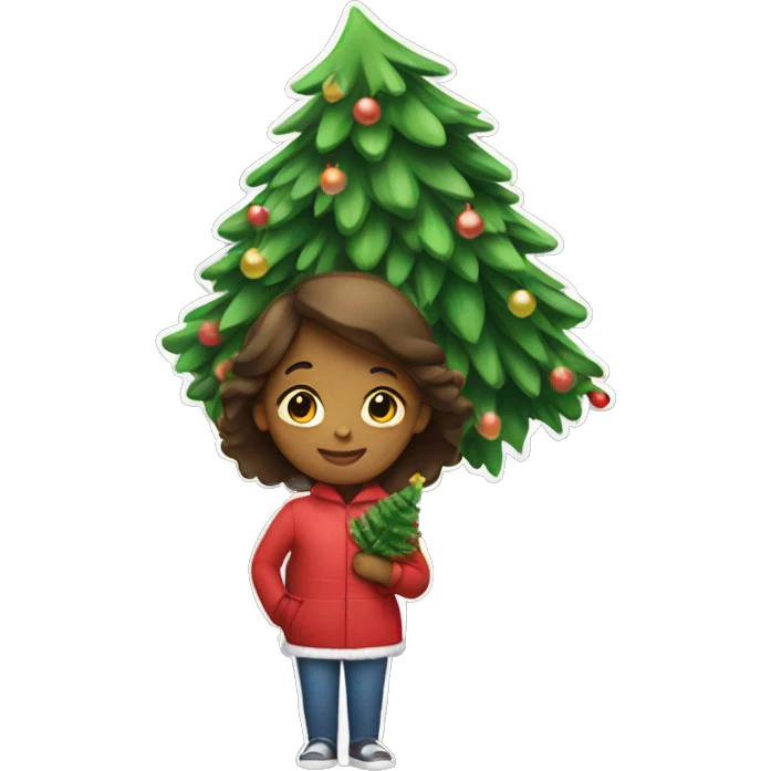 A girl carrying a Christmas tree  emoji