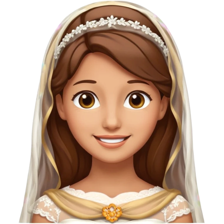 White tanned skin bride with brown hair with a chin on her face emoji