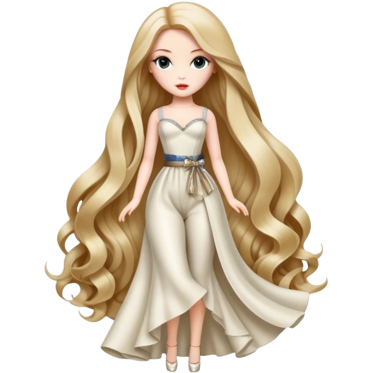 A fashion doll with long hair, stylish clothes, and a glamorous appearance, symbolizing beauty and fashion emoji