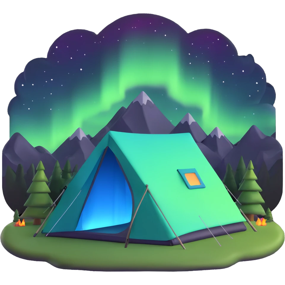 camping tent with aurora borealis in sky emoji