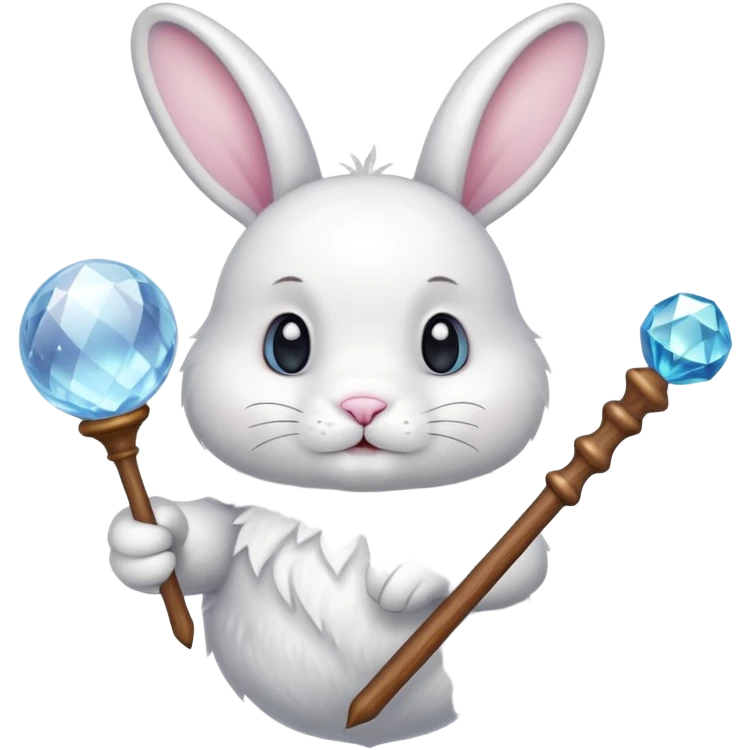 White bunny with wand and with crystal ball emoji