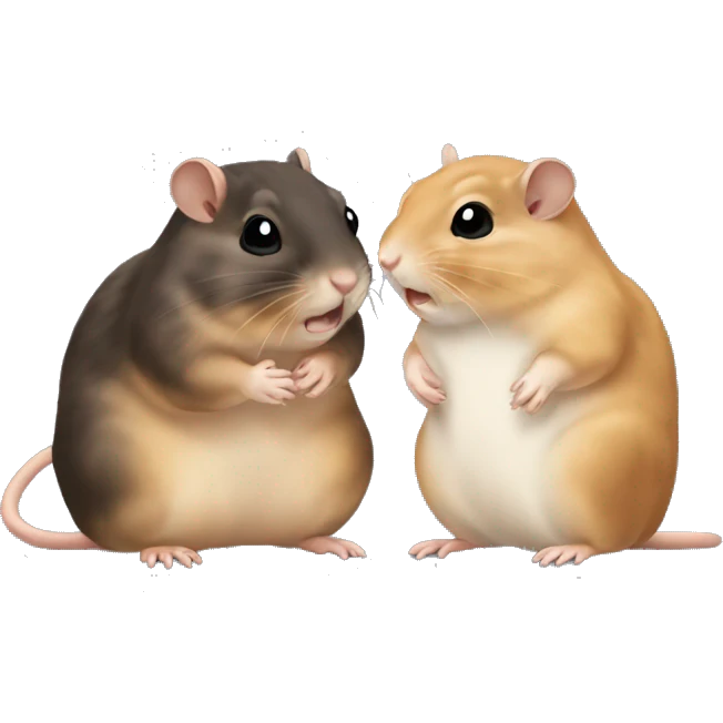 Two gerbils, one brown and the other black playing with eachother, the brown one is Jenna and the black one is Maria emoji