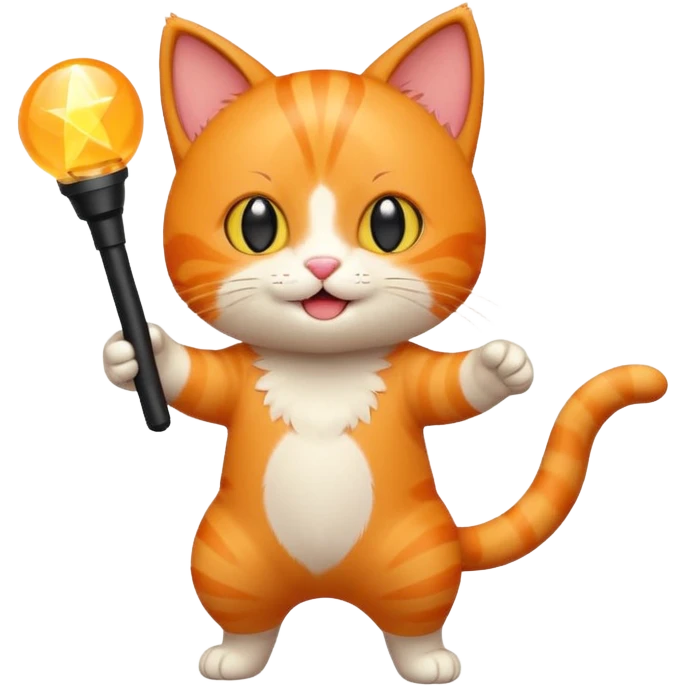 chibi cute orange cat dancing  holding a light stick emoji
