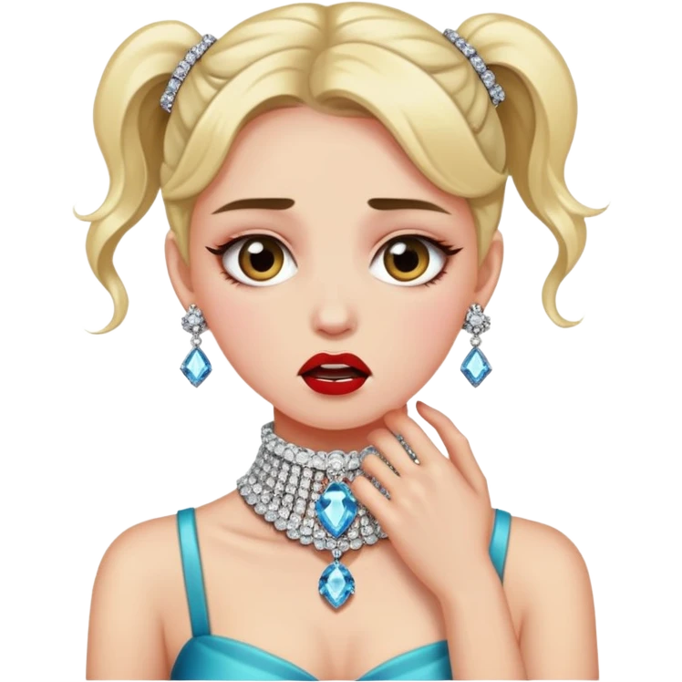 Dramatic bling girl choking holding her neck emoji