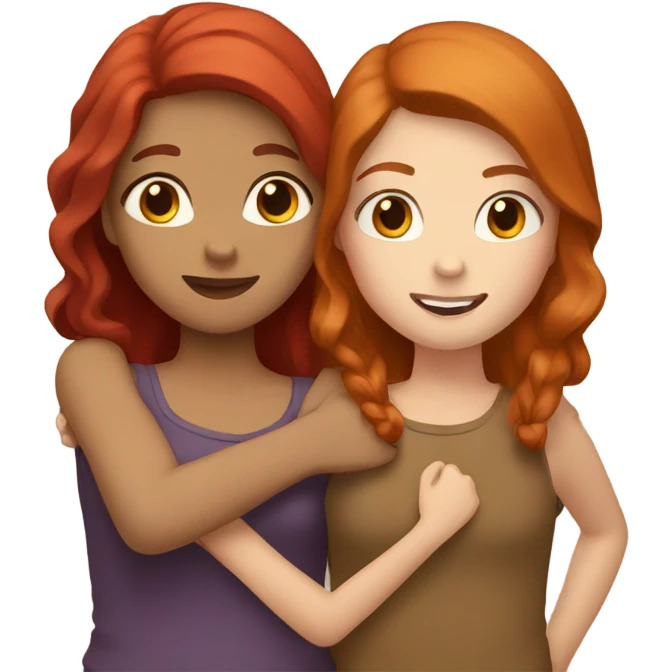 Girl and girl hugging one with red hair and one with brown hair  emoji