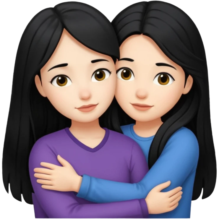 girl with black long hair hug girl with black mid length hair emoji