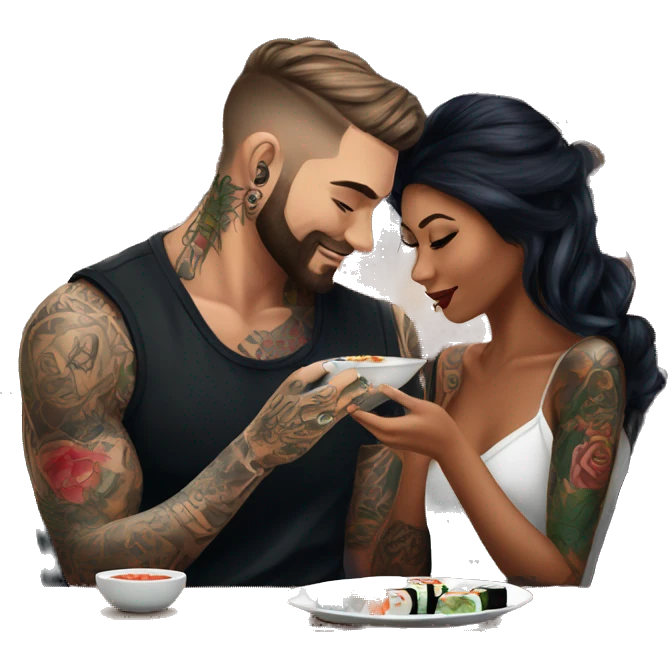 Romantic sushi dinner date for beautiful tattooed couple emoji