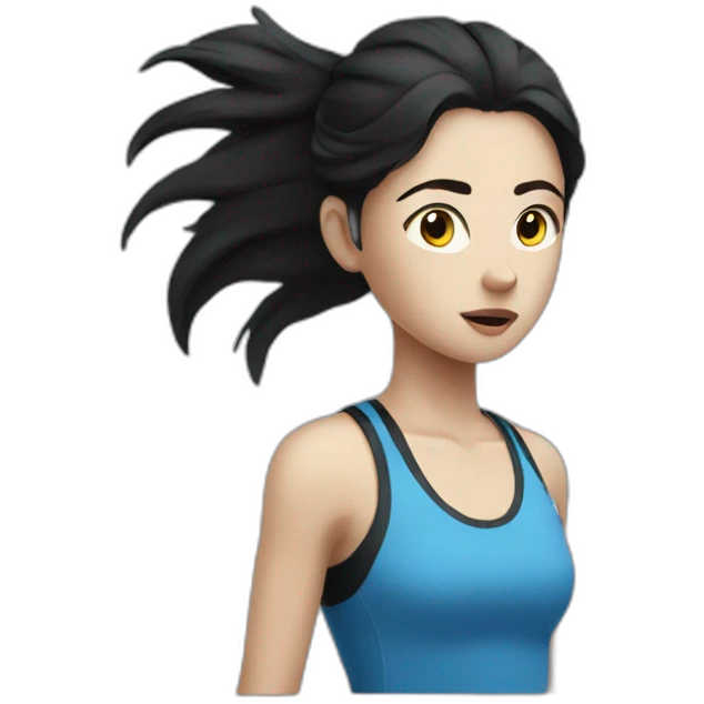 exhausted runner girl black hair white skin emoji