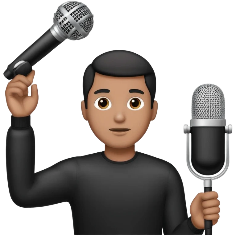 man holding a long over head boom microphone emoji