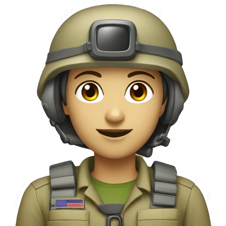 operator dressed in khaki color with a milatary helmet, without glasses, preferably female emoji