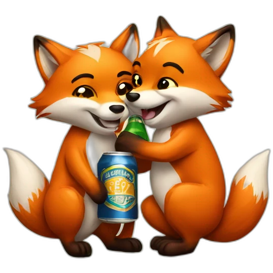 Couple of foxes hugging with a beer emoji