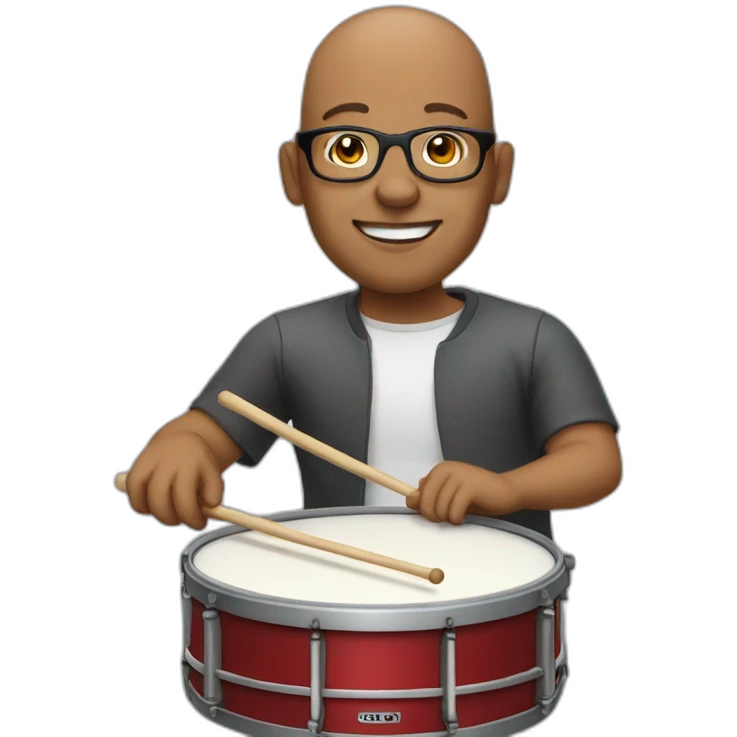 Bald Guy wearing rounded glasses and playing drums emoji