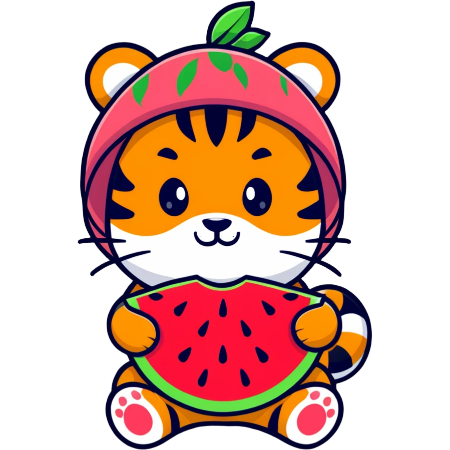 tiger cub with watermelon hat emoji