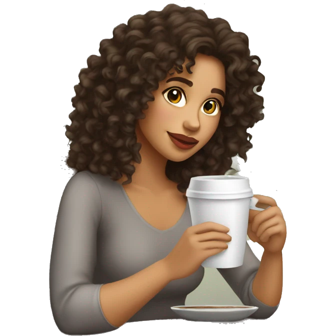 pretty latina with curly hair sipping coffee  emoji