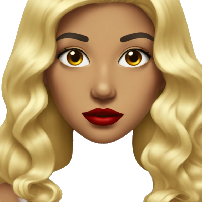 Blonde baddie with red lipstick with a bitchy look iconic emoji