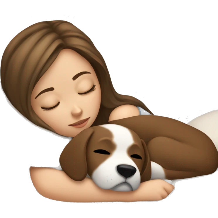 White girl brown hair sleeping with puppy emoji