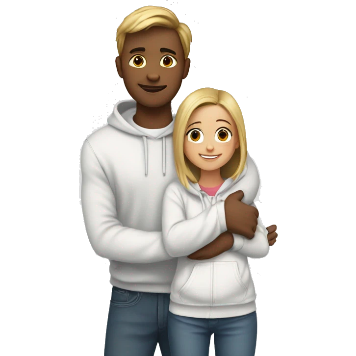 An emoji of a man wearing a white hoodie, standing next to his sister. He is hugging her warmly, showing a close sibling bond emoji