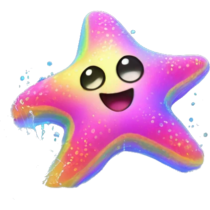 Two Neon kawaii starfish splashing rainbow water  emoji