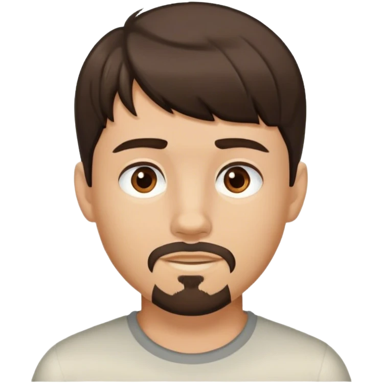 White boy with short dark brown hair, with bangs, brown eyes goatee emoji